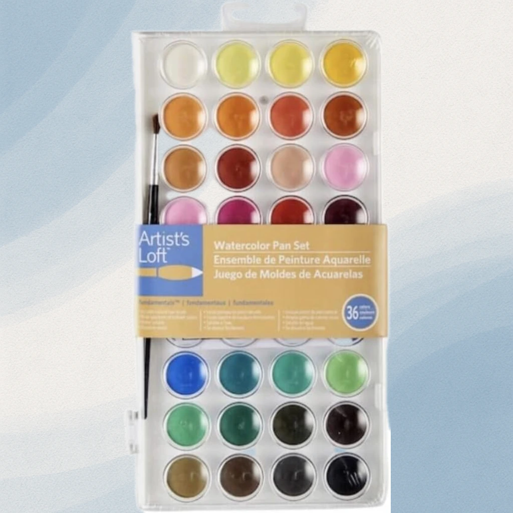 36 Color Watercolor Pan Set with Natural Hair Brush by Artist's Loft Necessities - Watercolor Set for Students, Teachers, Artists - 1 Pack